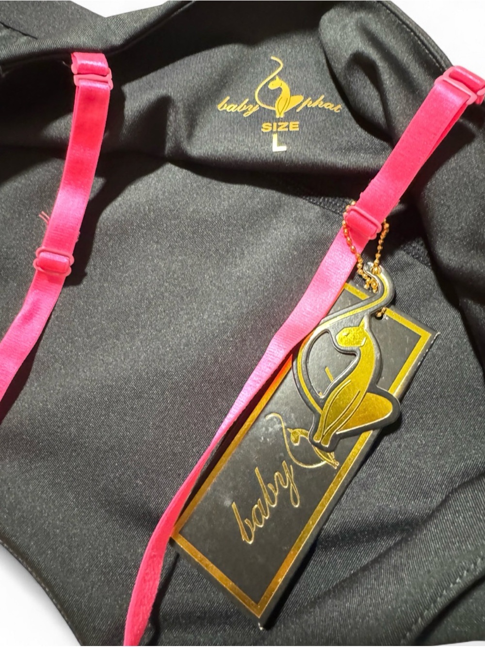 NWT Baby Phat Logo Sports Bra Black Pink Adjustable Straps Size Large - Picture 3 of 3